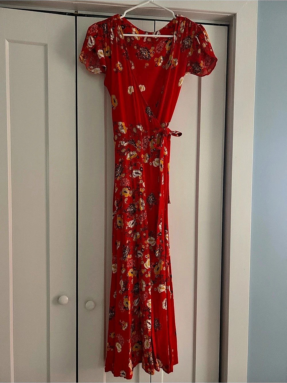 Free People Jess Wrap Dress Floral Maxi Red & Multicolor XS